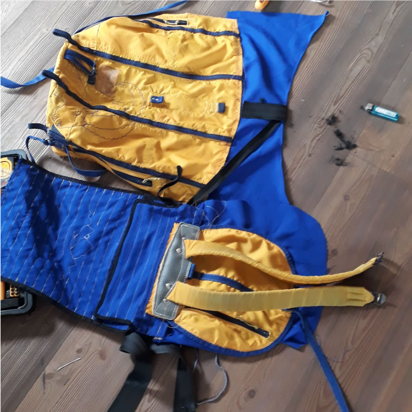 Old backback disassembled and repaired