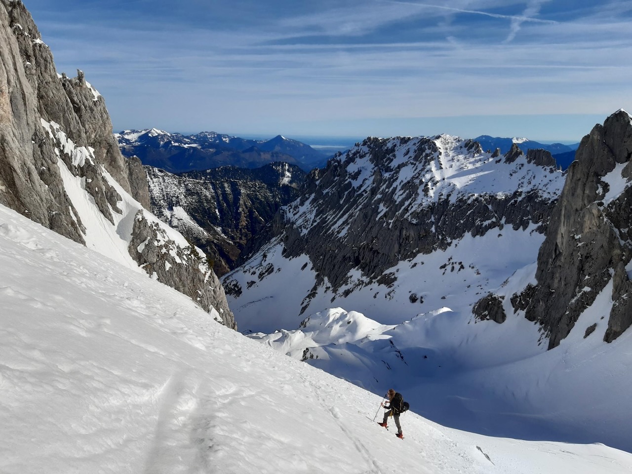 Benedikt on ski tour in steep terrain